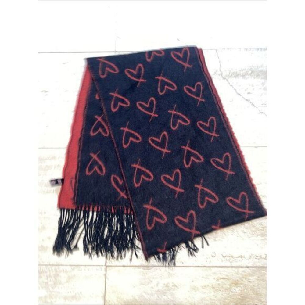 Victoria's Secret Heart Scarf Acrylic Rectangular Black Red